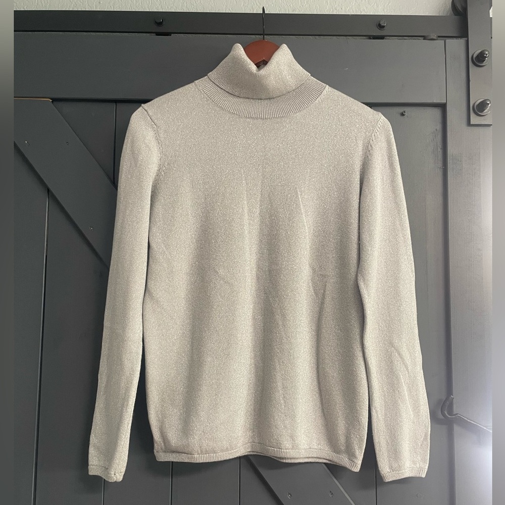 Ann Taylor Metallic Silver Turtleneck Sweater